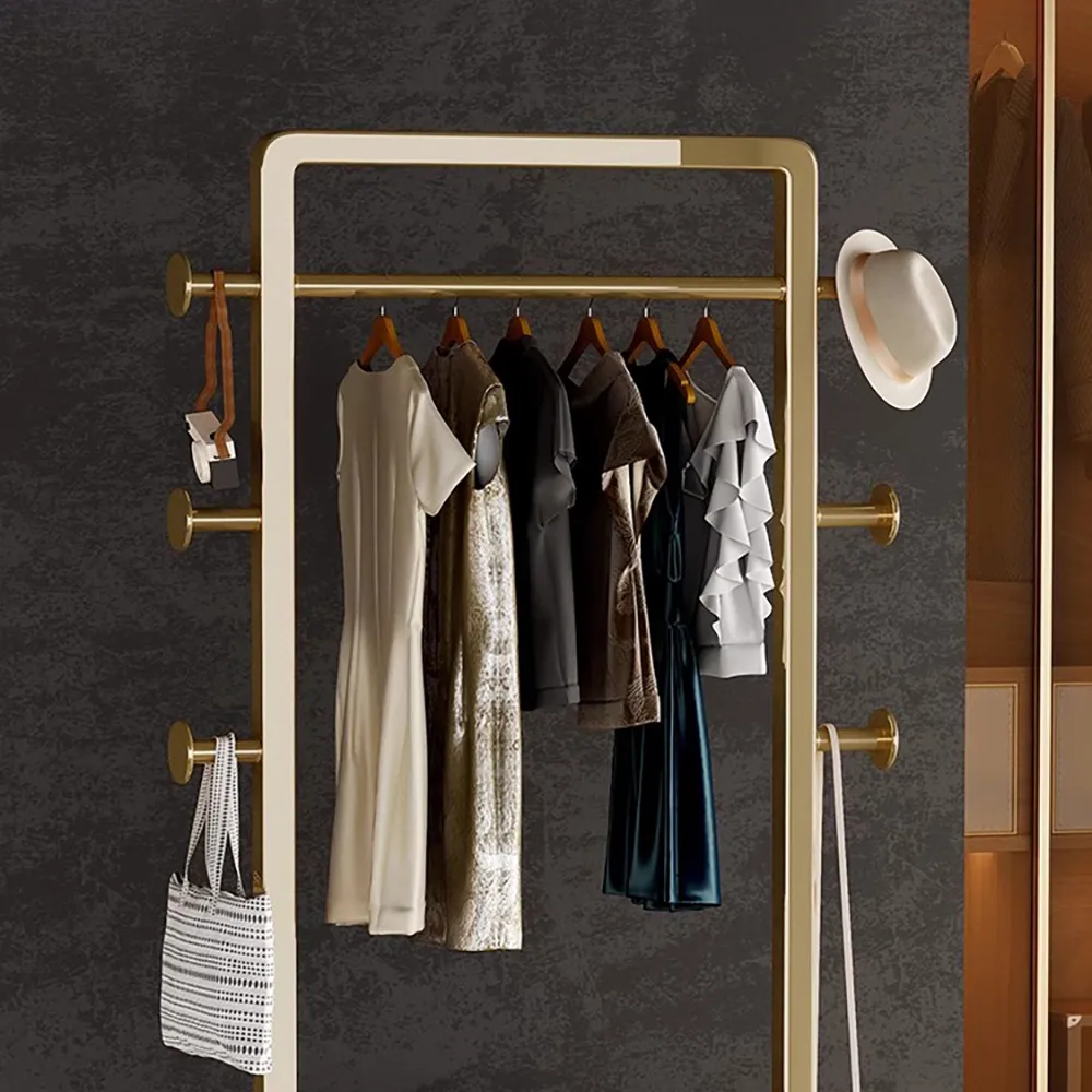 Modern Coat Rack Stand with 2 Trays Saddle Leather Hall Tree — image 2
