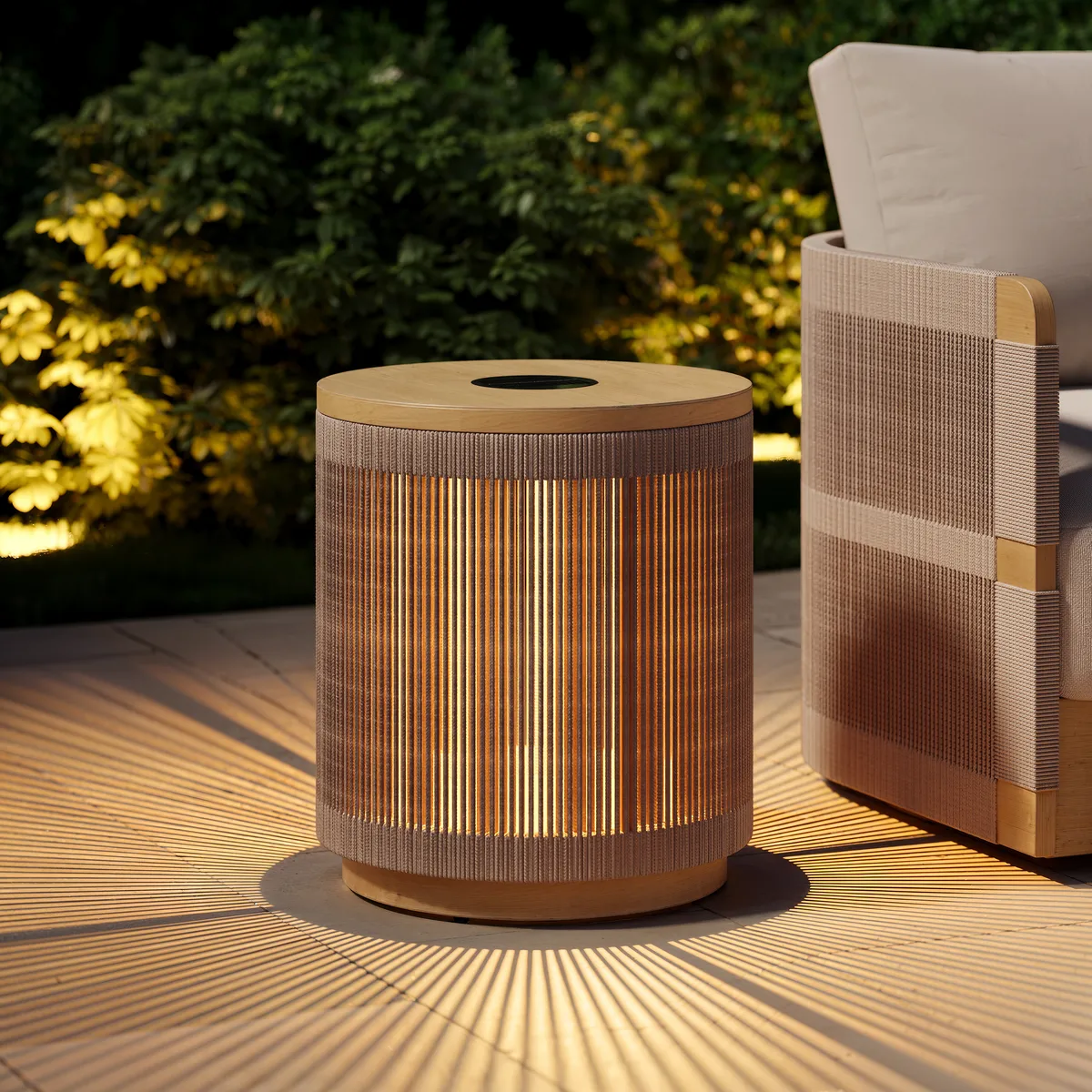 Costra Outdoor Handwoven Rope & Aluminum Storage Side Table with LED