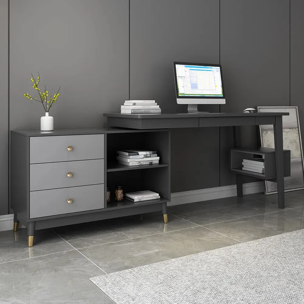 Ultic 47" L-Shaped Gray Rotating Desk with Storage — image 7