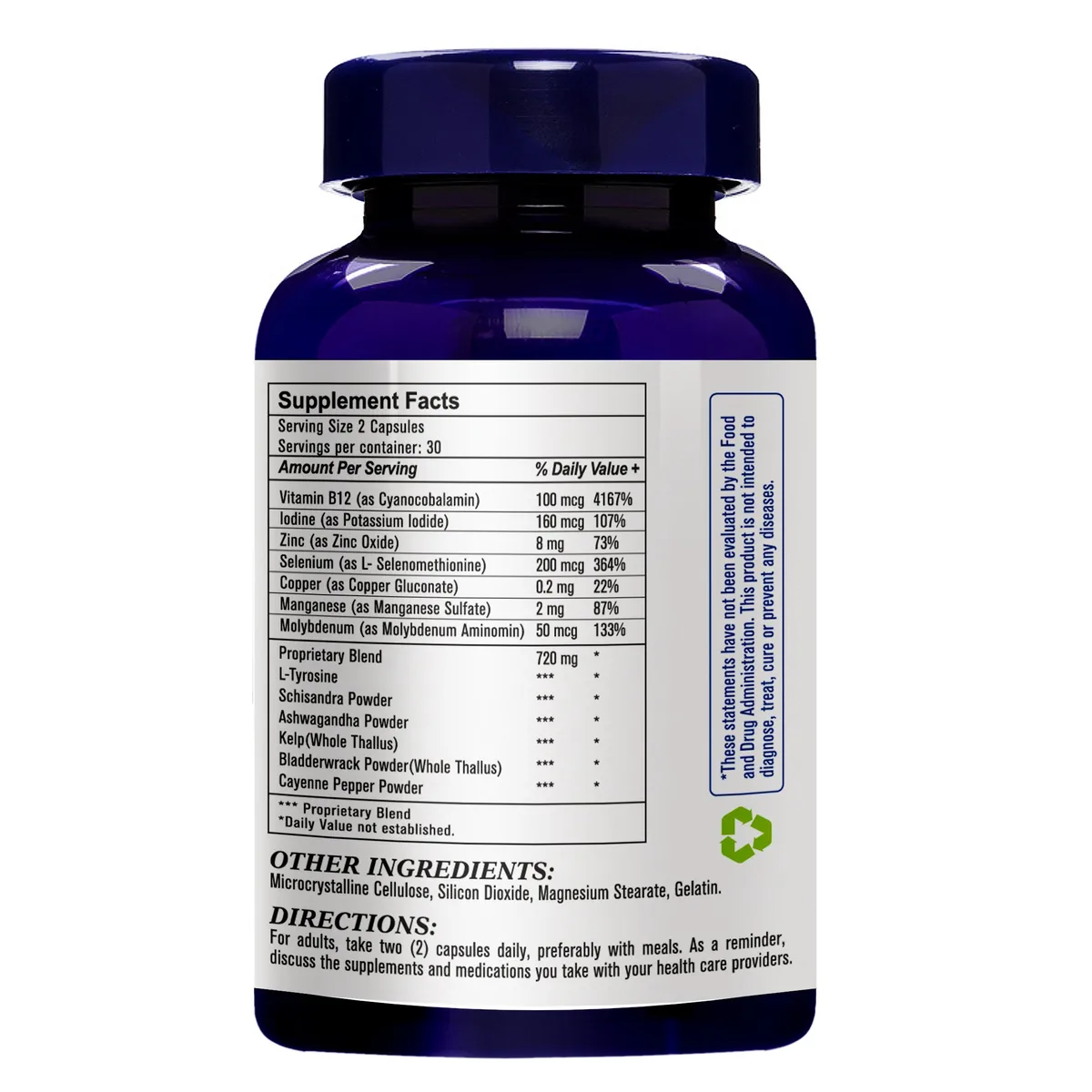 Thyroid Support Complex (Iodine, Selenium, Zinc & Herbal Blend with L-Tyrosine and Ashwagandha – Supports Healthy Thyroid Function & Metabolism), USA, FDA, GMP, NPAC-60 Capsules — image 3