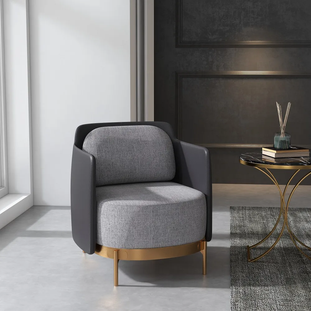 Black & Gray Modern Accent Chair with Linen Upholstery for Living Room — image 2