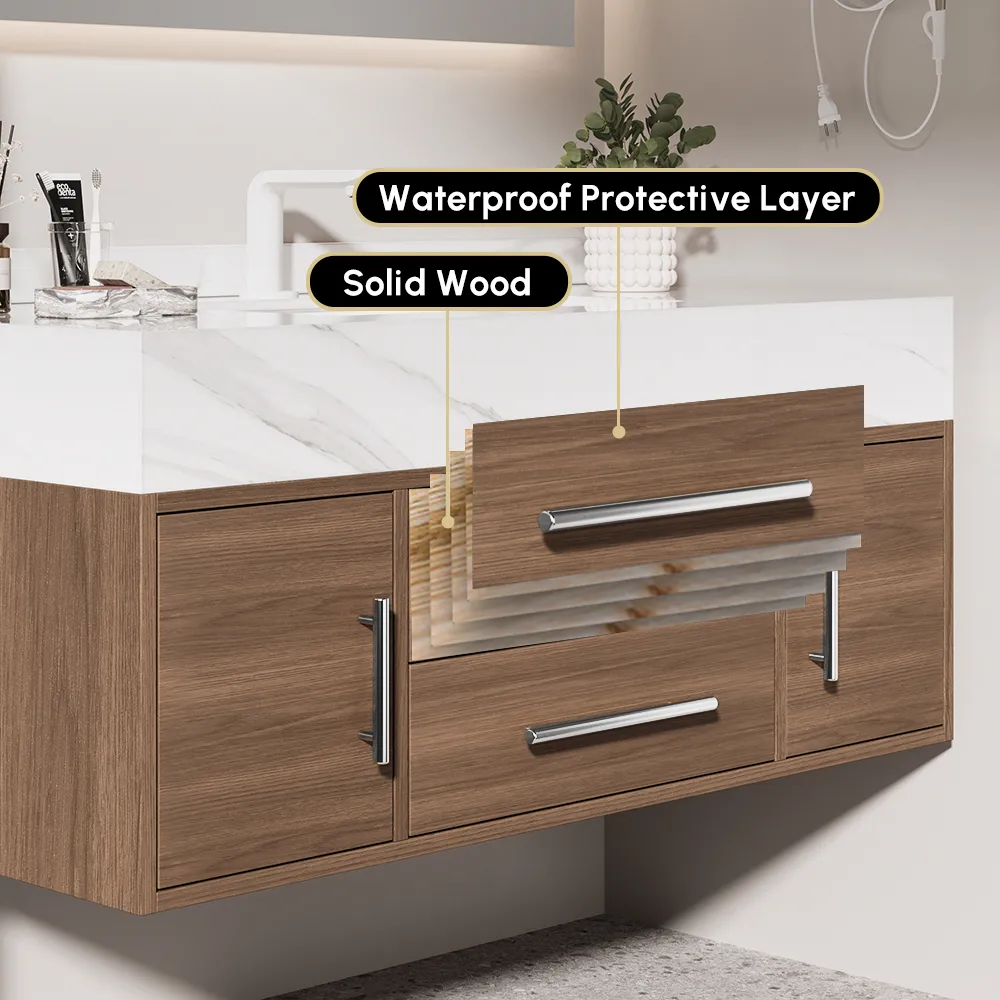 39.3" Walnut Bathroom Vanity & LED Medicine Cabinet Set — image 9
