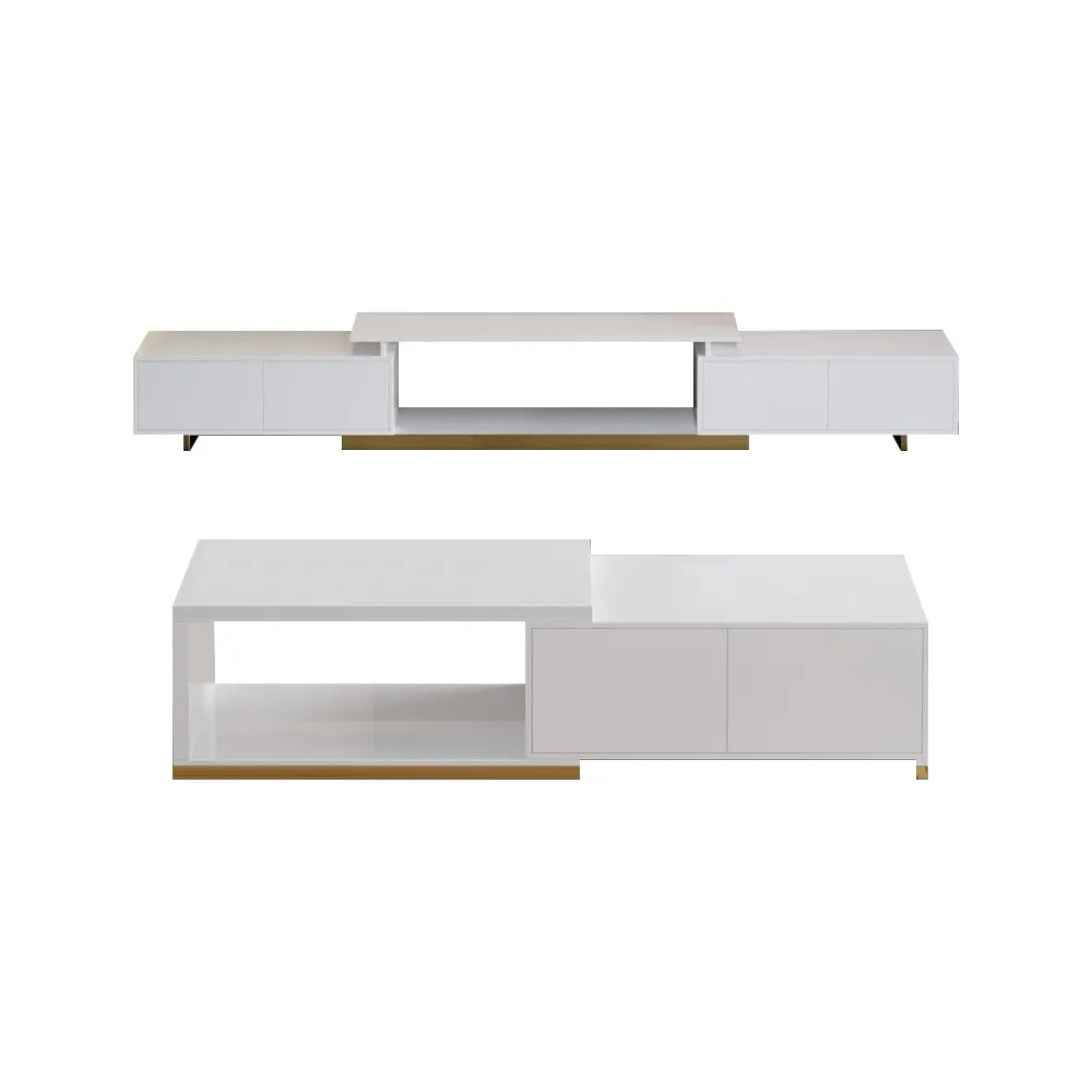 Living Room Cabinet Set Rectangle Glossy White Extendable TV Stand & 70.8" Glossy White Coffee Table Set — image 4