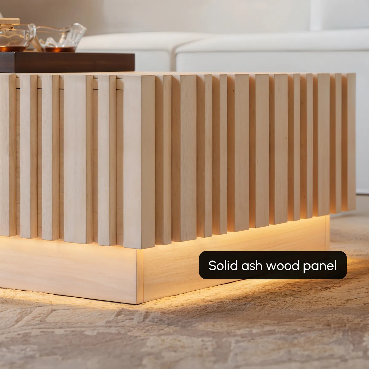 Aura 47" Ash Wood Slatted Coffee Table with Sintered Stone Top — image 10