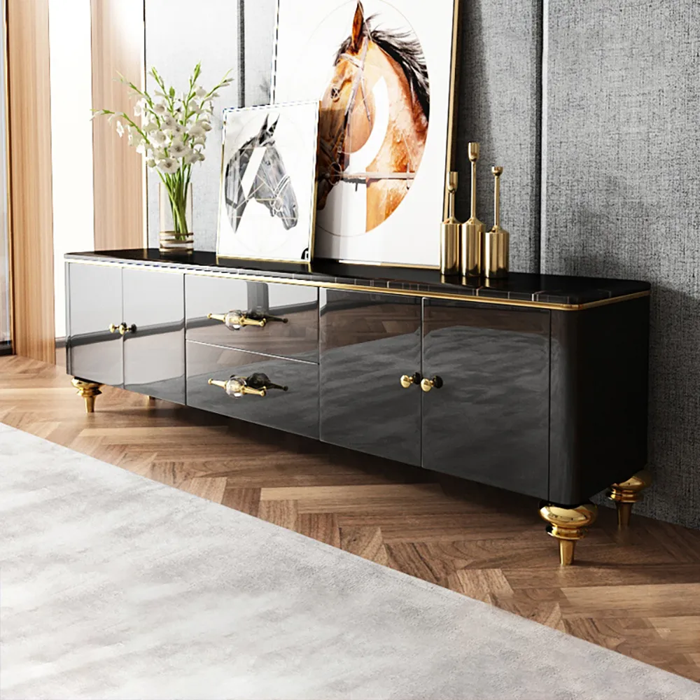 Chift Modern Black TV Stand 4-Door 2-Drawer Luxurious Media Console for TVs Up — image 4