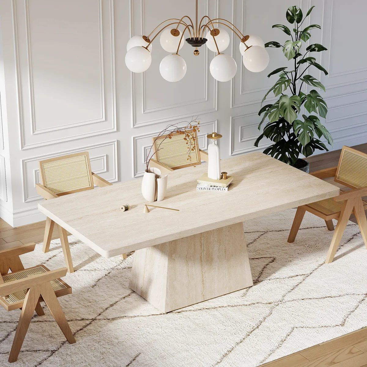 79" Modern Rectangular Sintered Stone Dining Table, Indoor/Outdoor, Seats 6-8