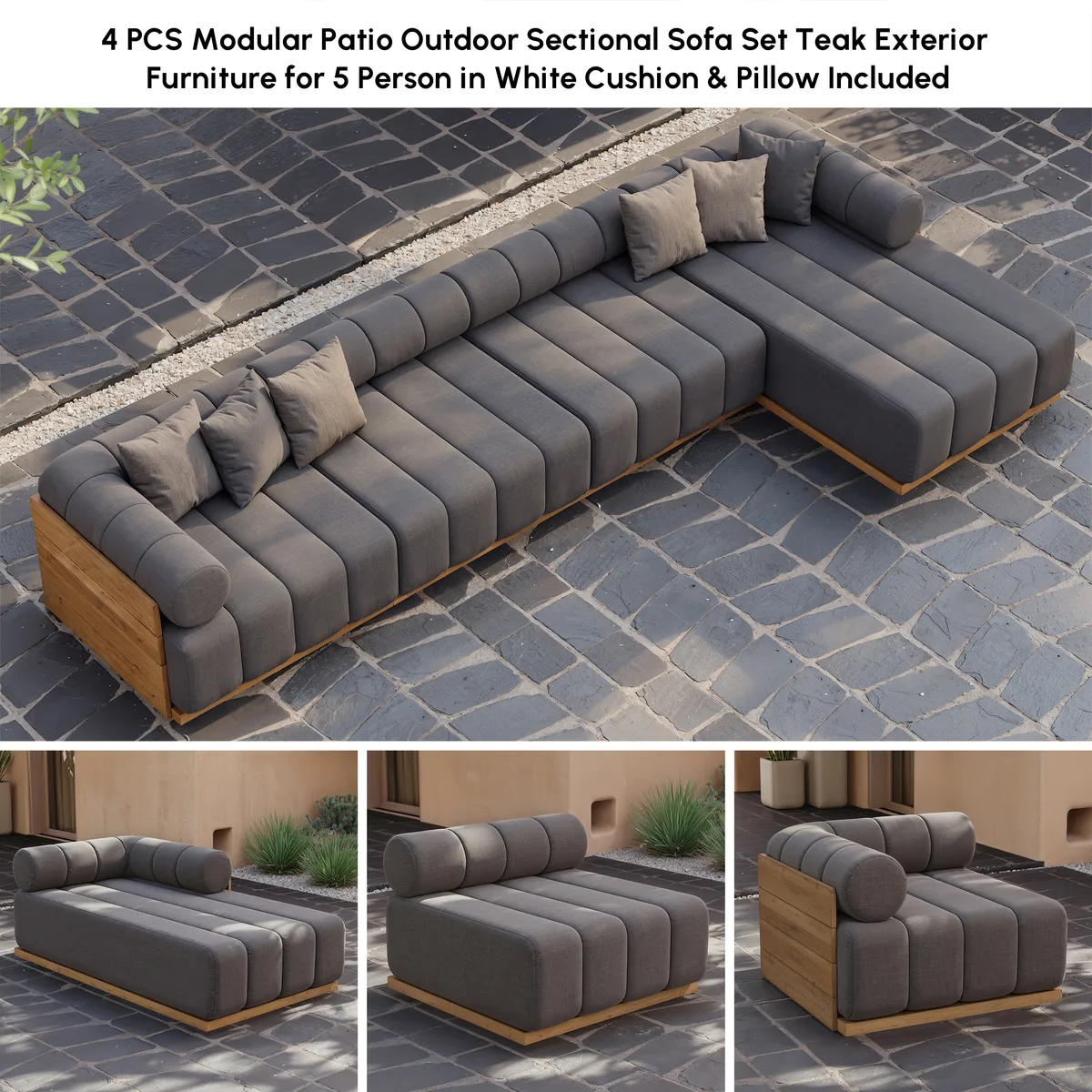 Resaro Outdoor 4-Piece Teak Modular Sectional Set — image 7