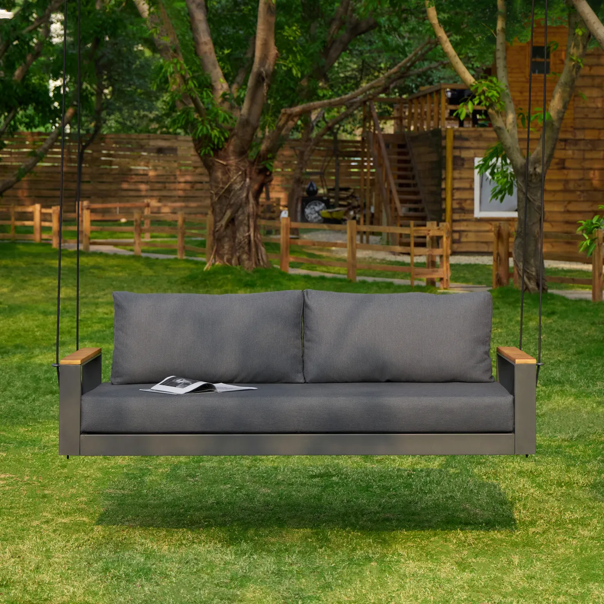 Tevara Outdoor Swing Sofa in Sand with Cushion & Black Cover — image 8