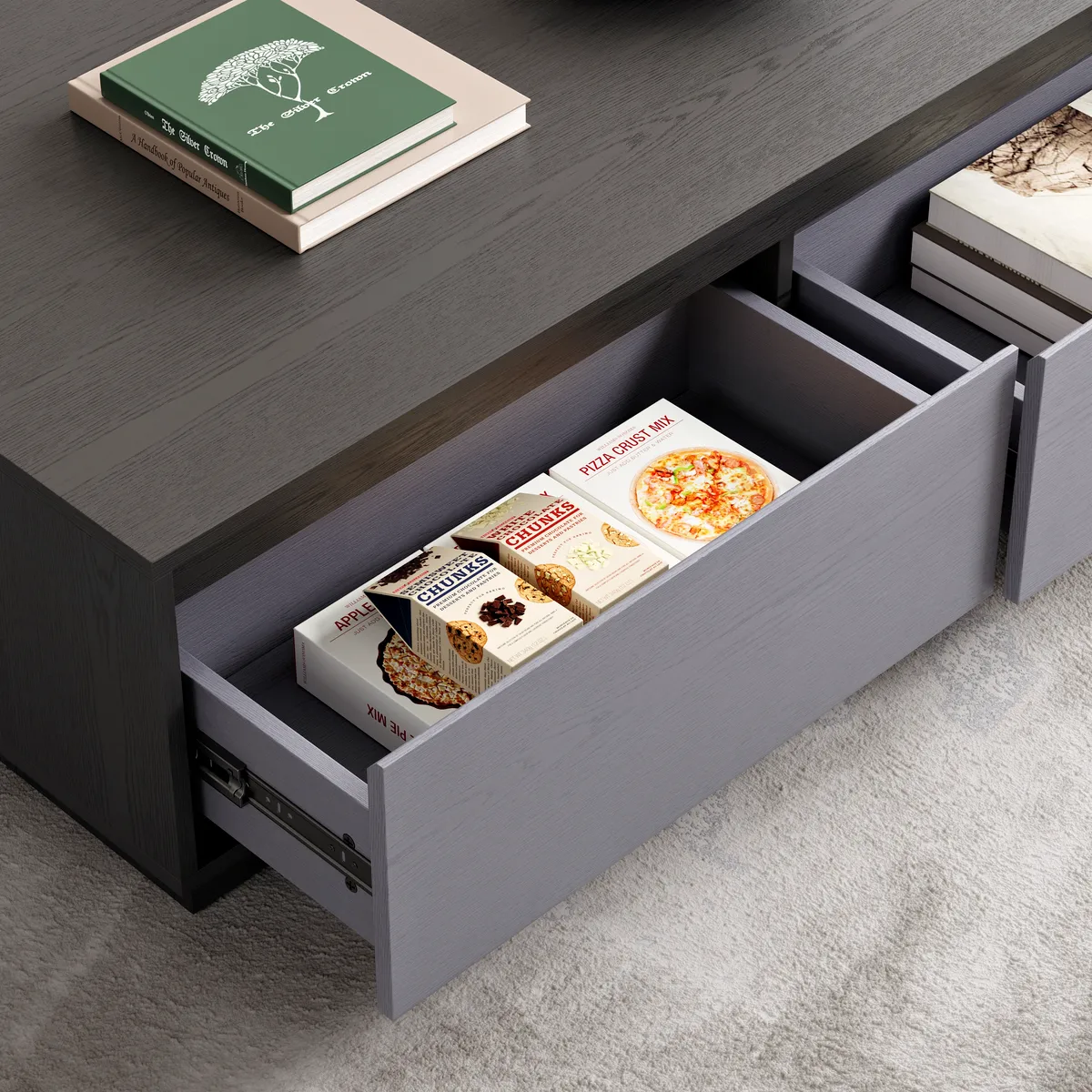 47" Mid Century Modern Gray Coffee Table Rectangular Block Living Room Table with Storage — image 27