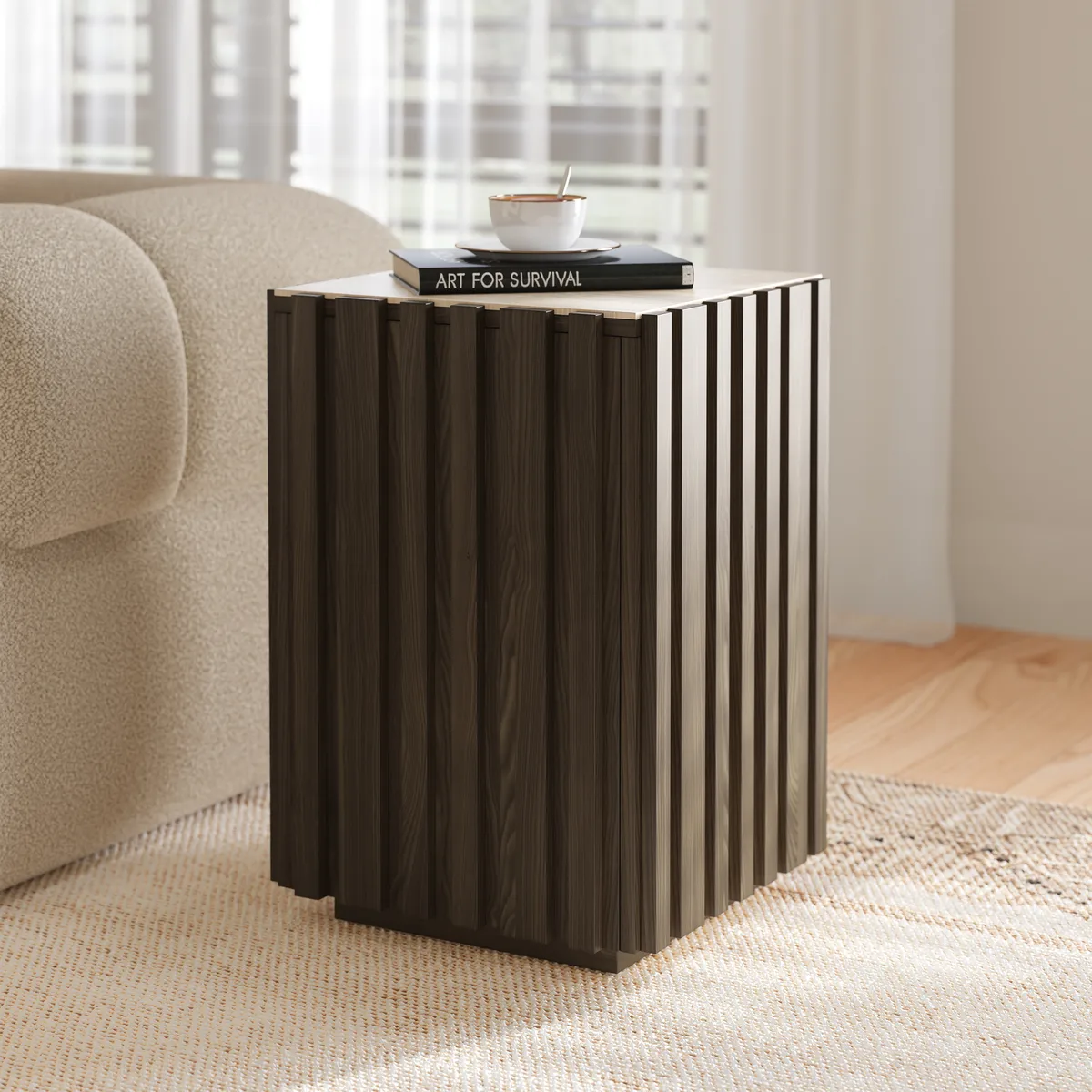 Aura Ash Wood Fluted Side Table with Sintered Stone Top — image 21