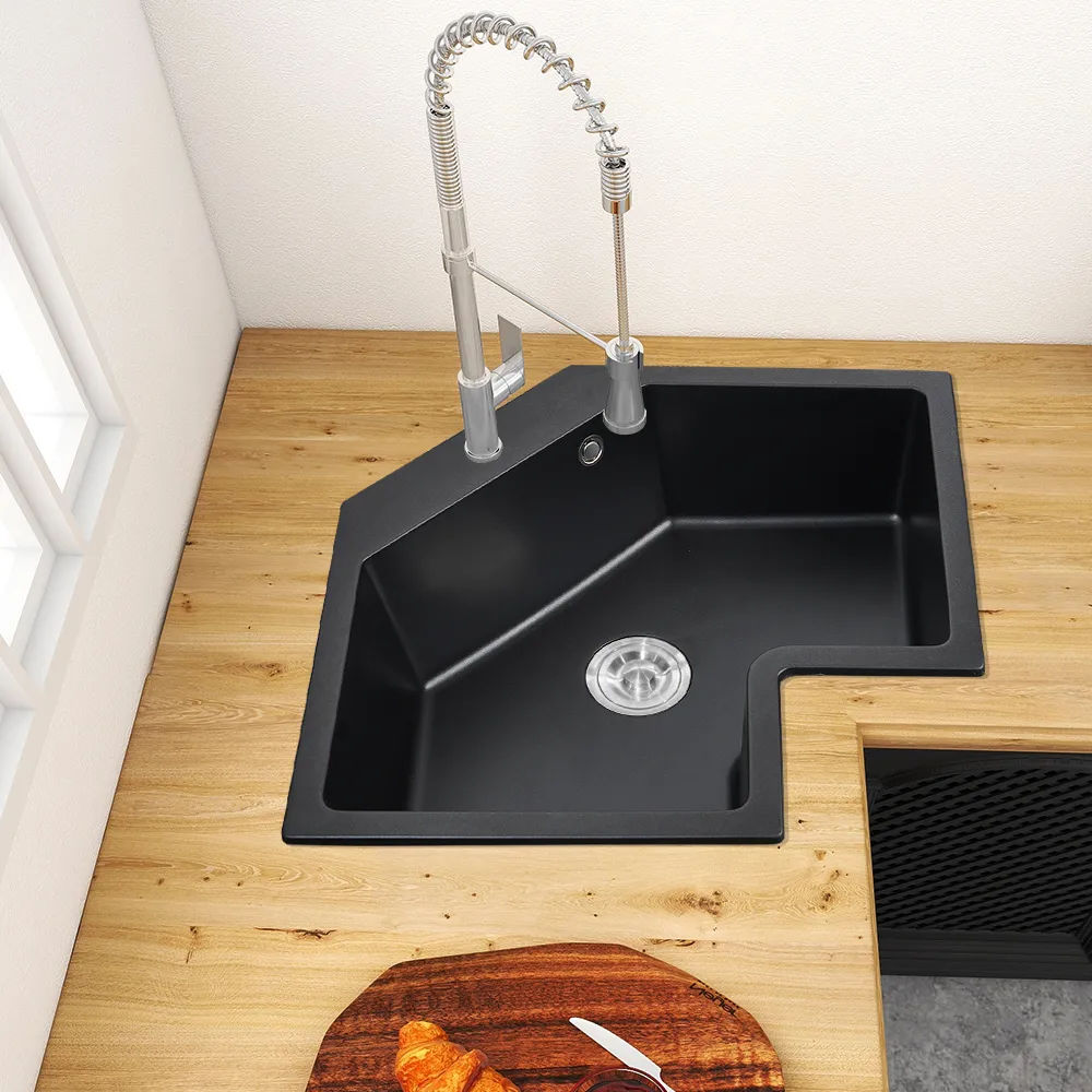 Drop In Corner Irregular Kitchen Sink White 25" Quartz — image 5
