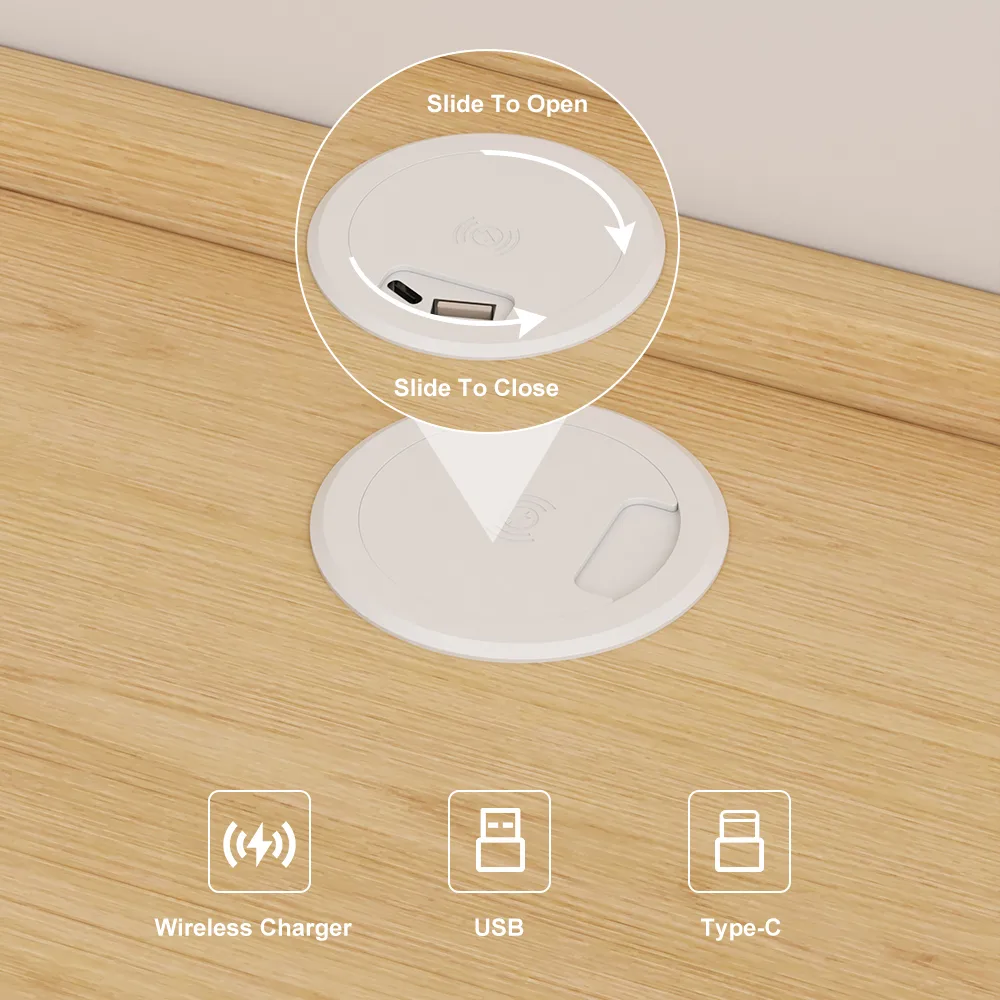 Wooden Floating Nightstand Modern Bedside Table with Charging Station Japanese Style — image 19