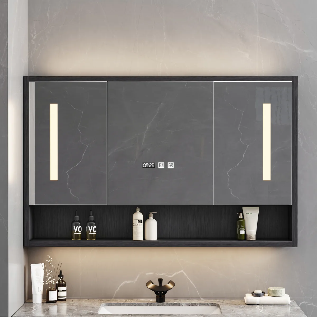 39.3" Walnut Bathroom Vanity & LED Medicine Cabinet Set — image 12