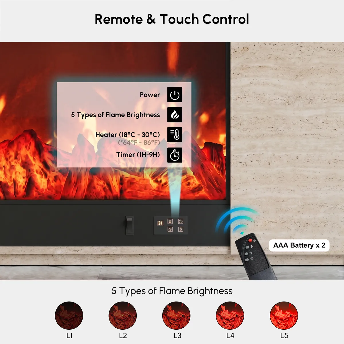 71" Sintered Stone Electric Fireplace TV Stand with Remote Control — image 9