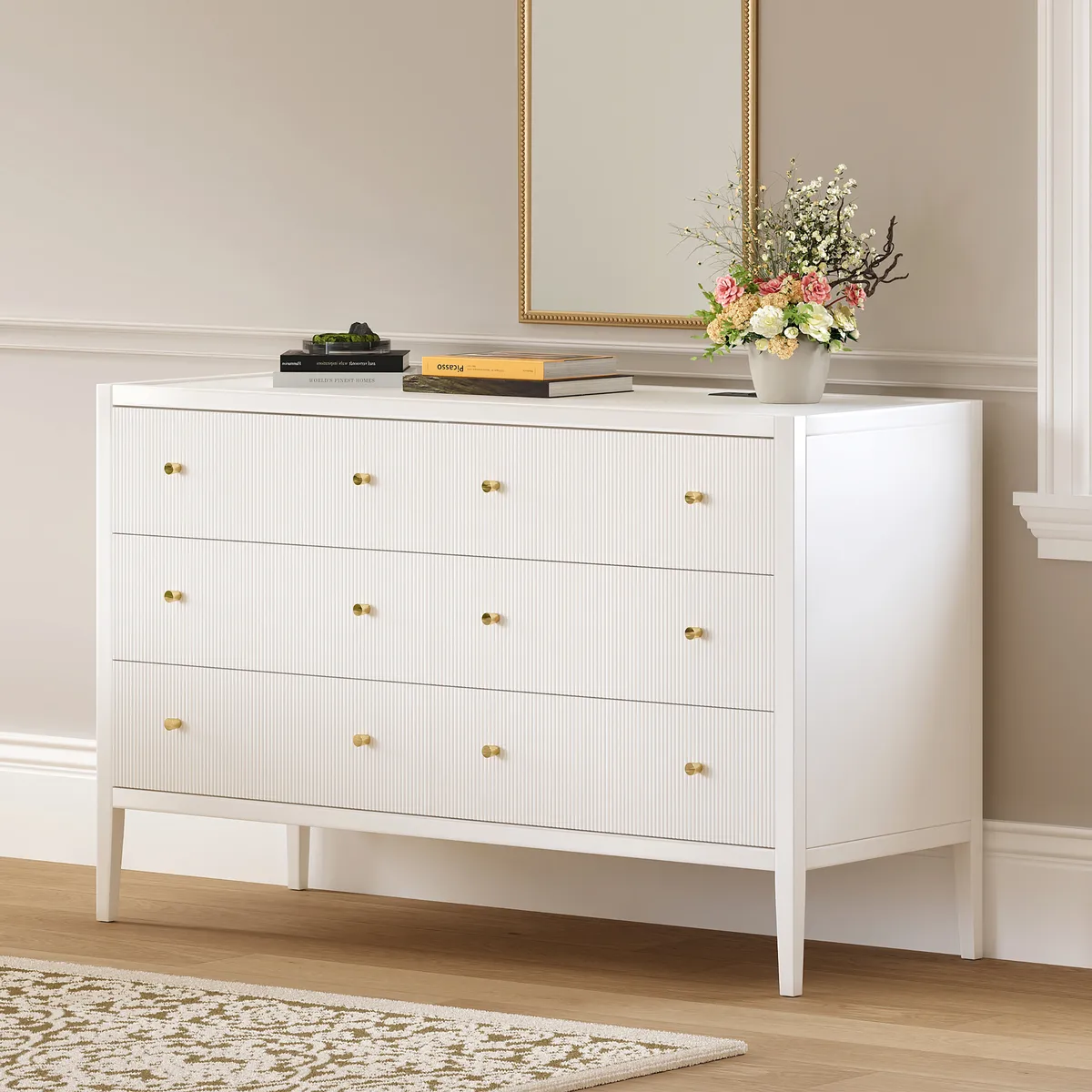 Stria Black Fluted 6-Drawer Dresser & 2 Wide Nightstands Set — image 27