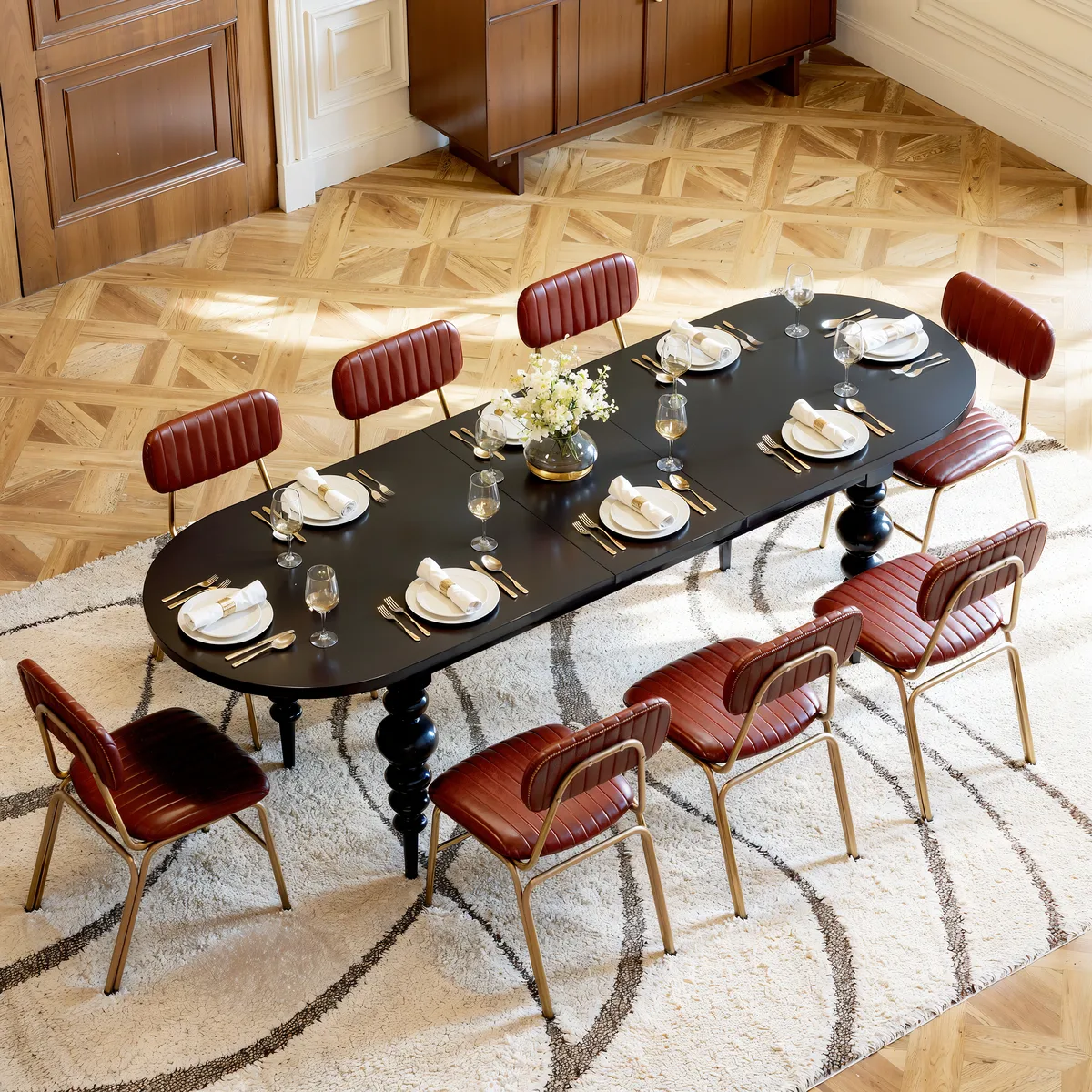 67"-79" Mid-Century Dining Table Oval Extendable Walnut Table for 4-8 Person with Turned Legs — image 21