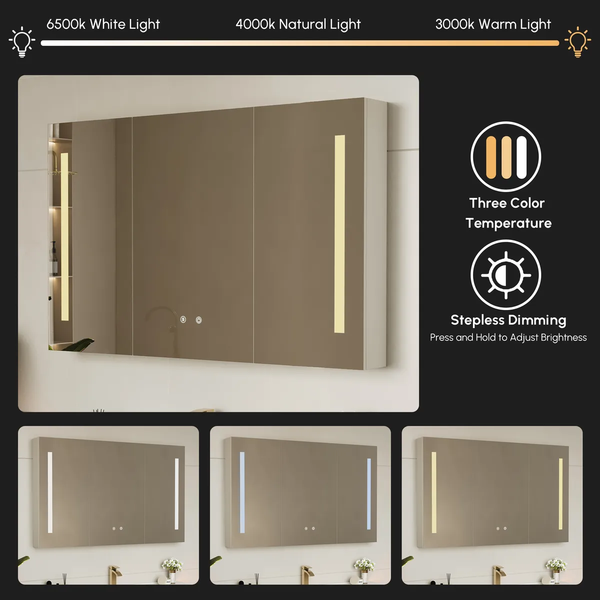 47" Modern Wall-mounted LED Bathroom Medicine Cabinet Vanity Mirror with Storage — image 18