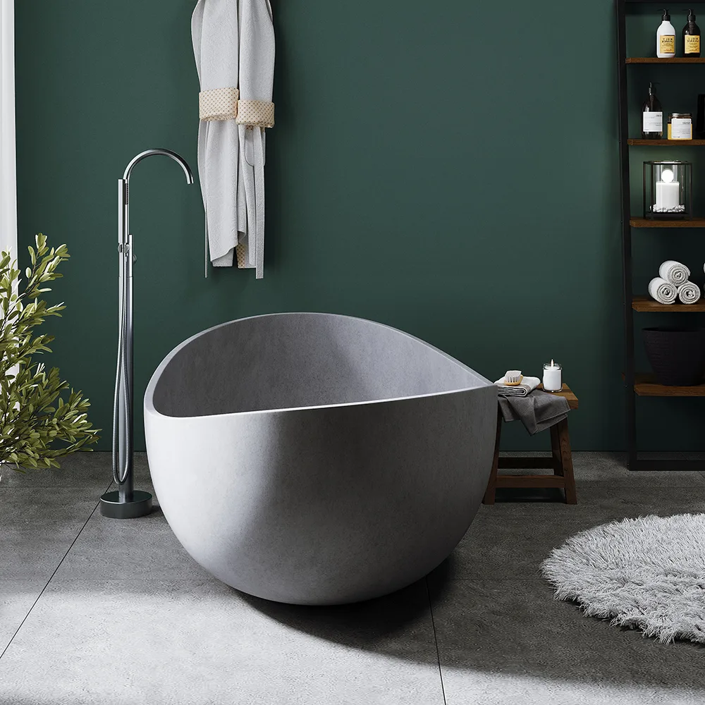 63" Industrial Concrete Soaking Bathtub Oval Cement Freestanding Bathtub — image 3