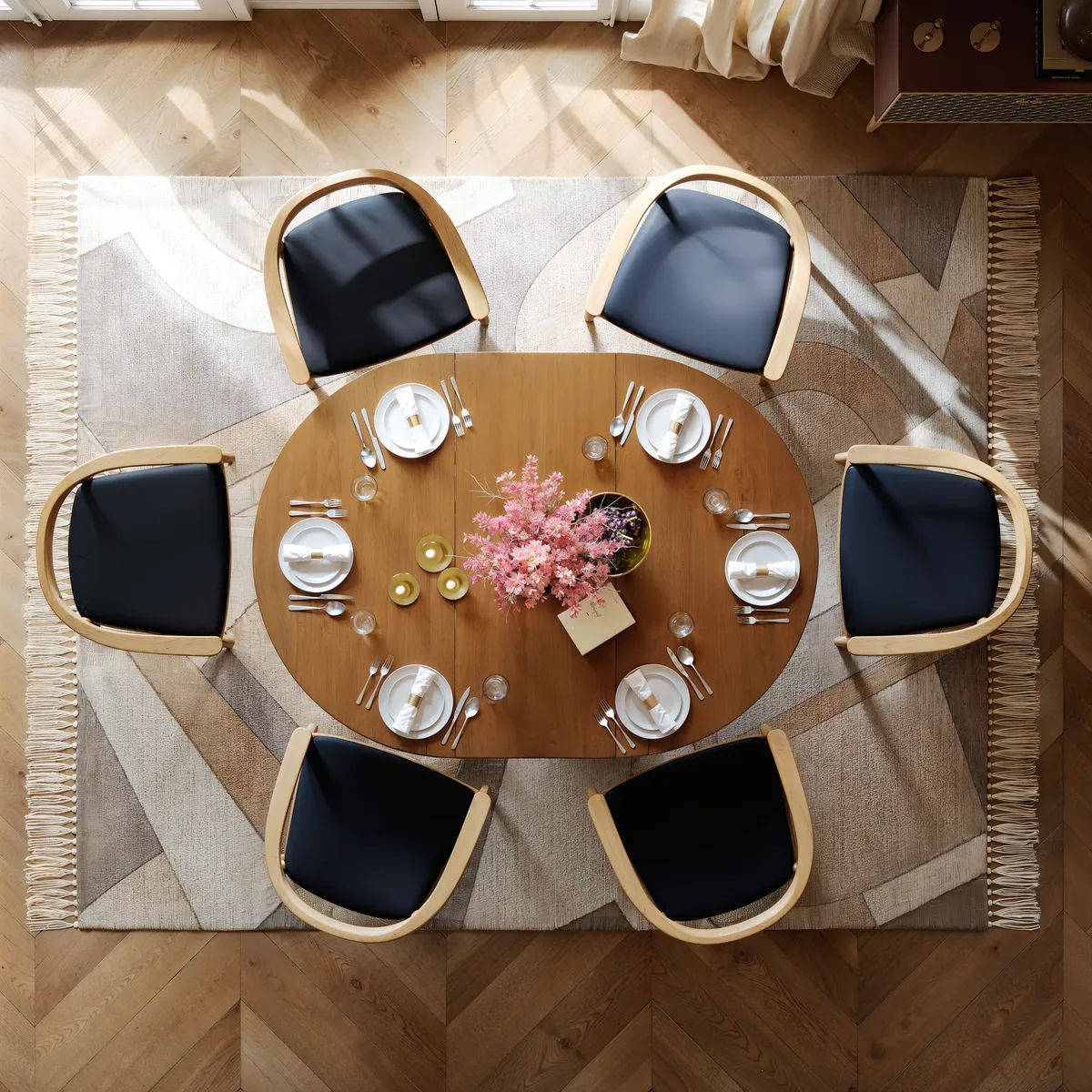Japandi 39"-55" Extendable Dining Table for 6 White Oval&Round Table Pedestal — image 26