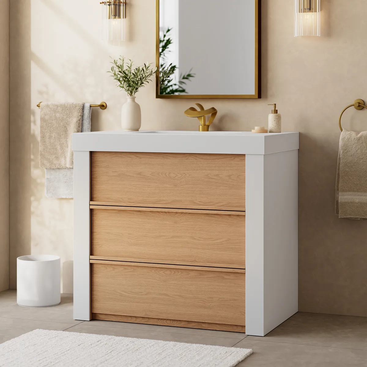 36" Single Bathroom Vanity with Ceramic Sink, Sintered Stone Top — image 2