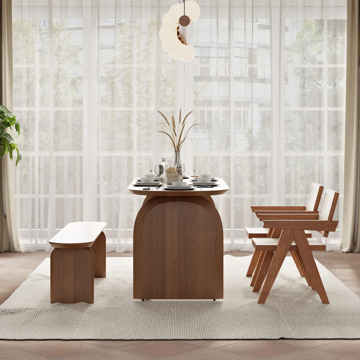 70.9" Oval Dining Table Solid Wood for 6 People Japandi Walnut Pine Wood Dininer Table for Dining Room, Kitchen, Living Room Easy Clean — image 5