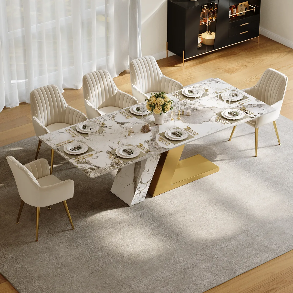 78.7-94.5" Modern Extendable Sintered Stone Dining Table Seats 6-10 People — image 15