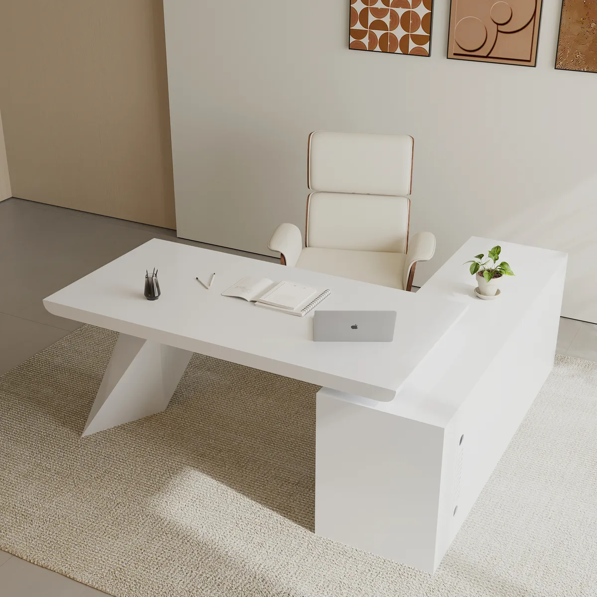 Modern White L-Shape Executive Left Hand Desk & Office Chair Set (70.9'') — image 9