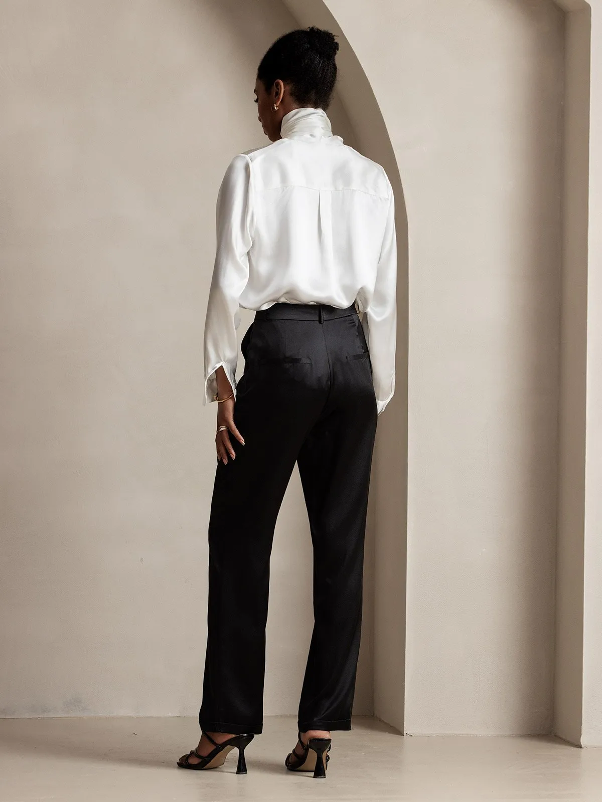 19Momme Silk High Waist Straight Fit Women's Pants with Zipper Side Pockets Design — image 4