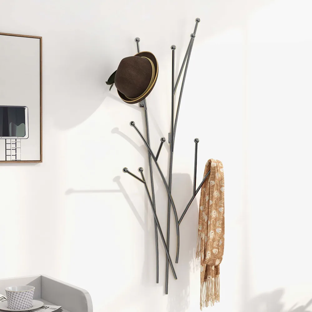 11 Hooks Wall Mounted Coat Racks Iron Entryway Furniture Tree Branch Shape