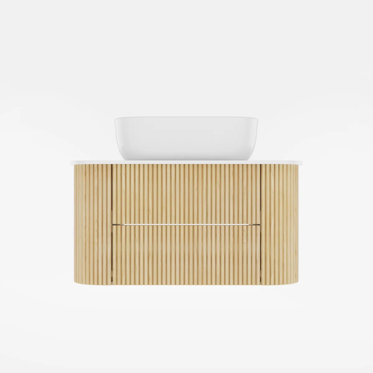 31.5" Floating Fluted Wall mounted Bathroom Vanity Set Cultured Marble Top with Vessel Single Sink & 2 Drawers — image 5