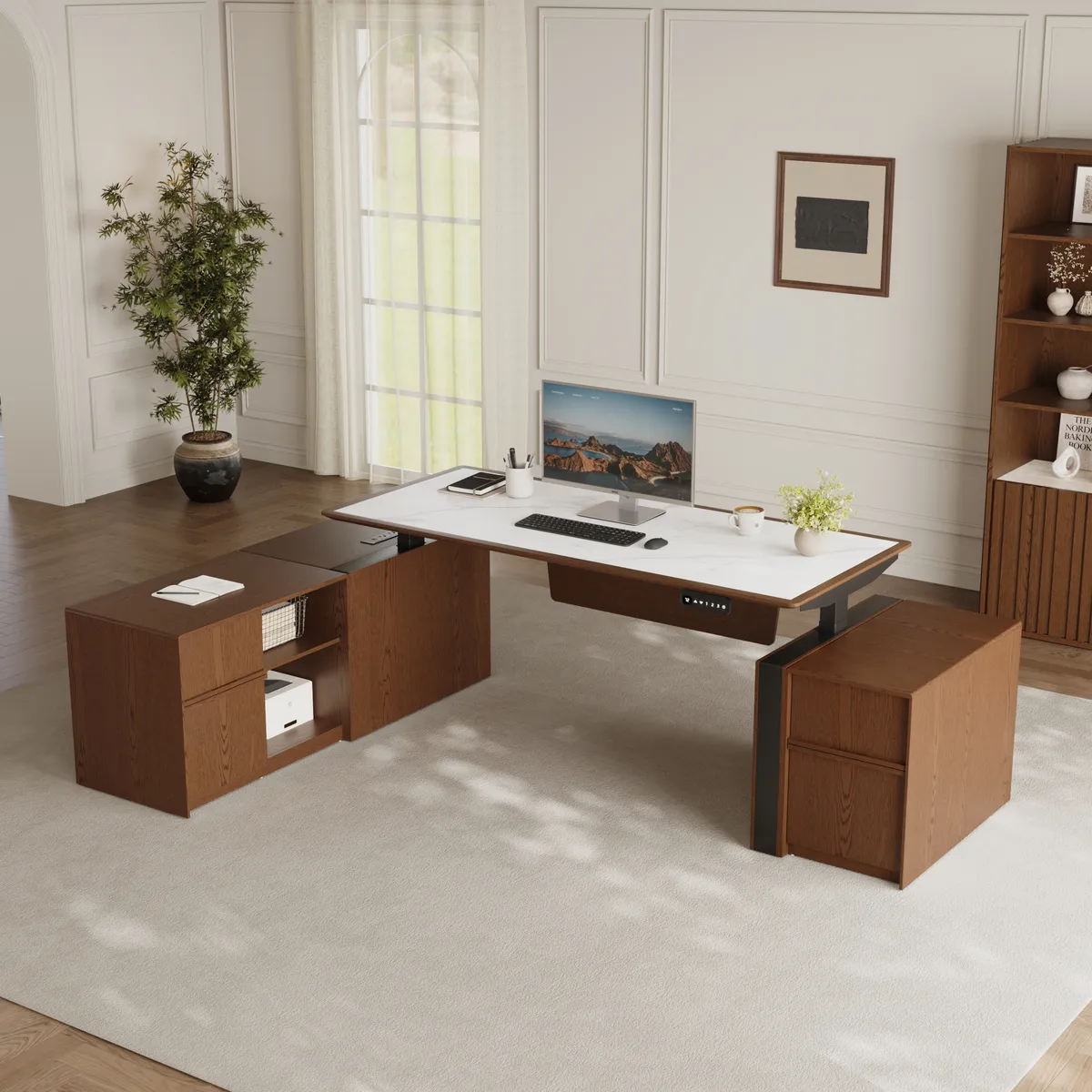Modern 71" Modular Executive Standing Desk with Storage, Power Access & Memory Control — image 8