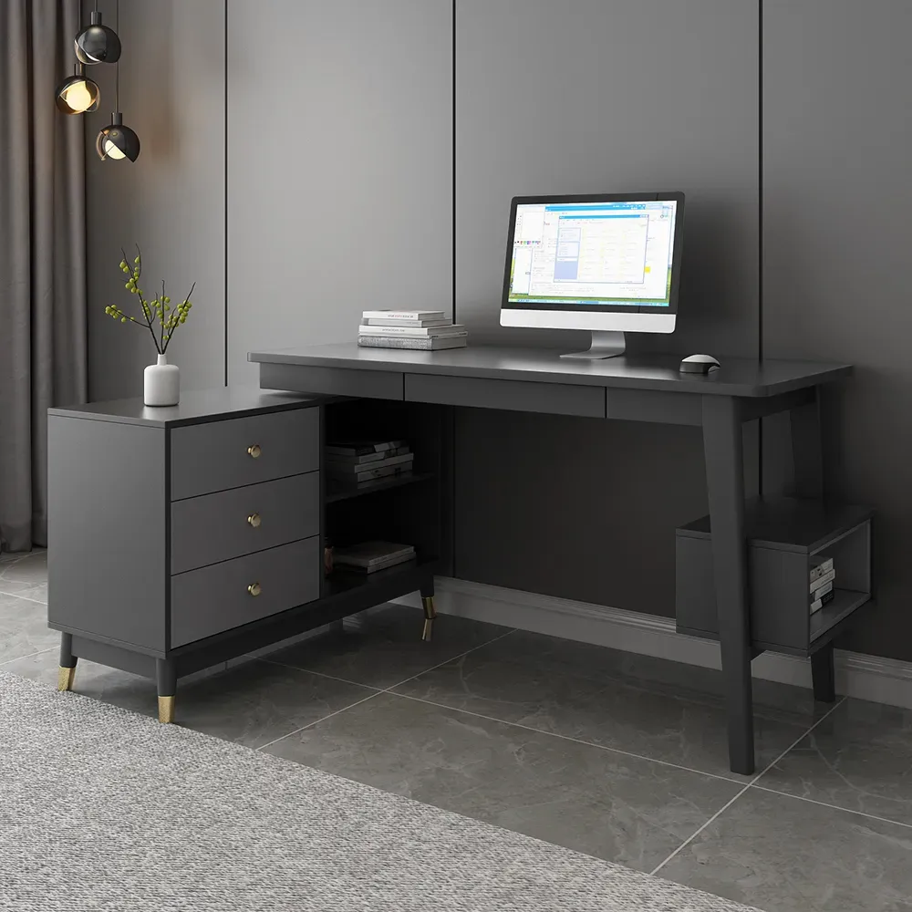 Ultic 47" L-Shaped Gray Rotating Desk with Storage — image 3