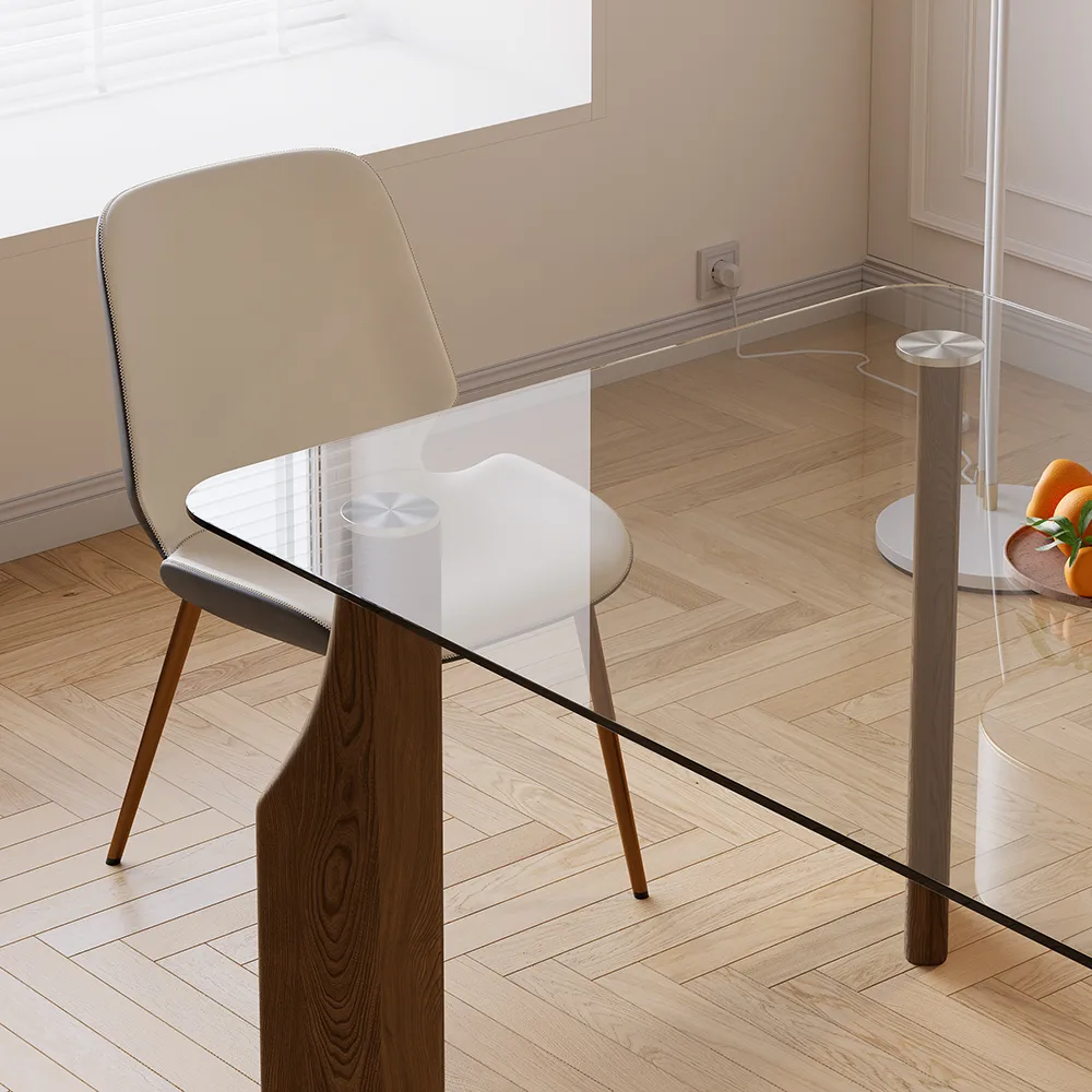 71" Rectangle Glass Dining Table for 8 Person Walnut Solid Wood 4-Legs — image 6