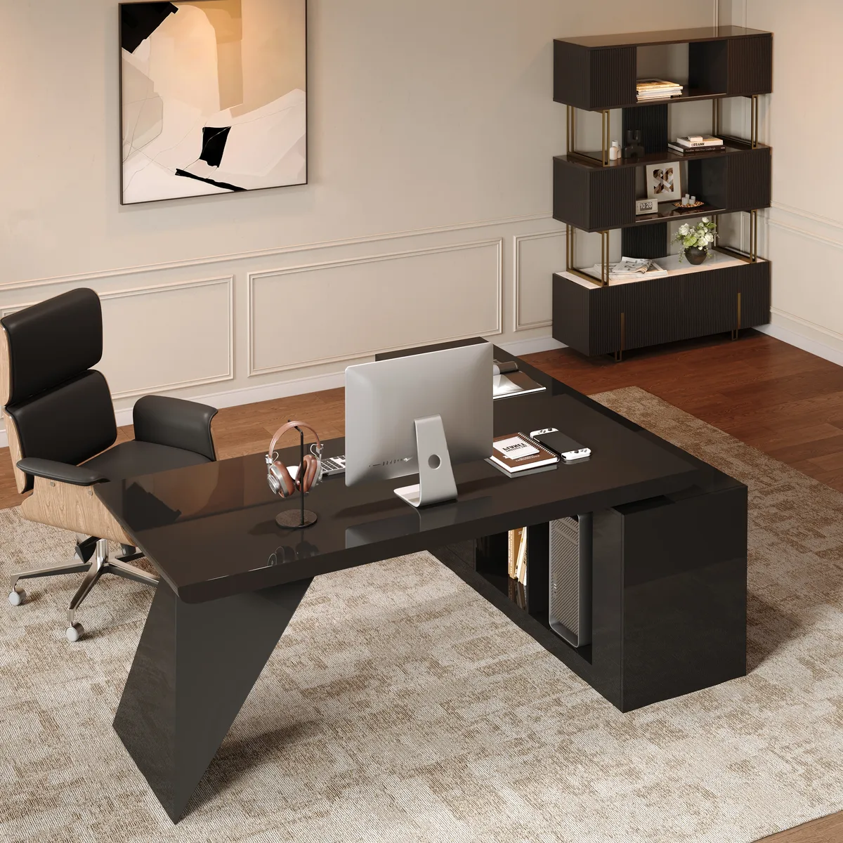 Modern 71" L-Shaped Whitewash Executive Desk with Storage, Left Hand — image 5