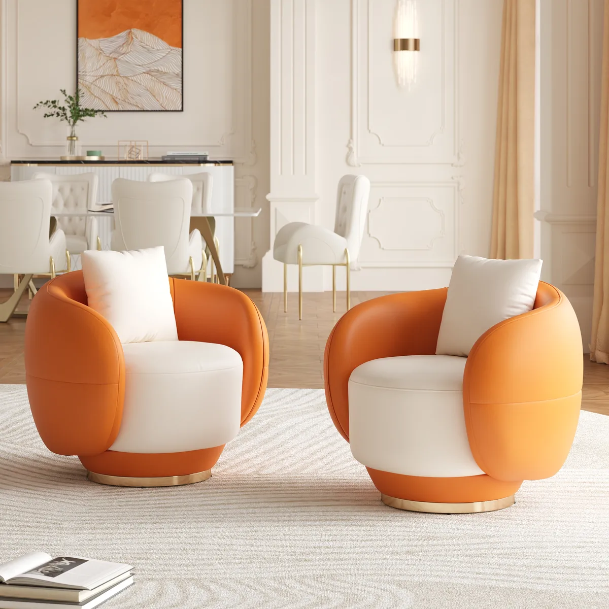 Swivel Barrel Accent Chair Faux Leather Armchair for Living Room in Warm White (35" Wide) — image 13