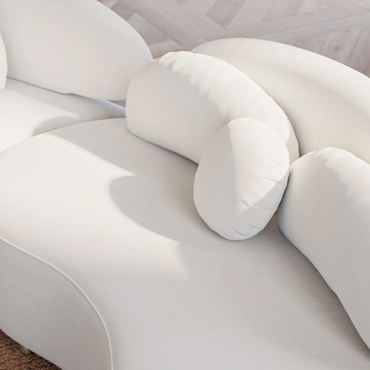Modern 7 Seat Sectional Sofa Curved Modular Beige Velvet Upholstered with Ottoman — image 10