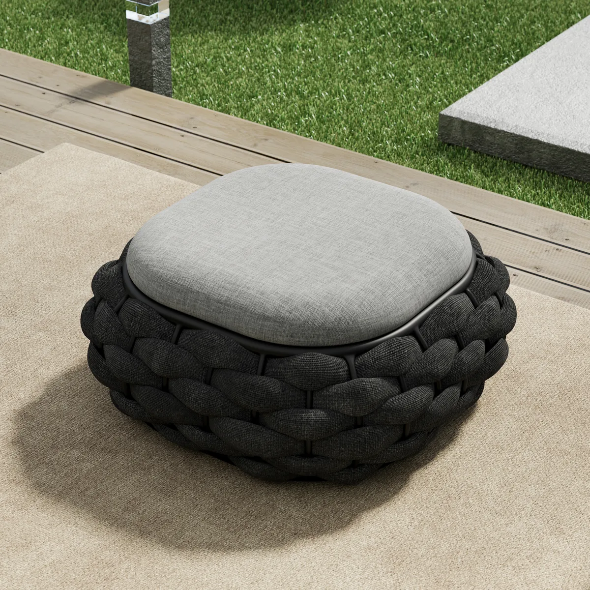 Cocaro Outdoor Storage Ottoman with Woven Rope in Light — image 5