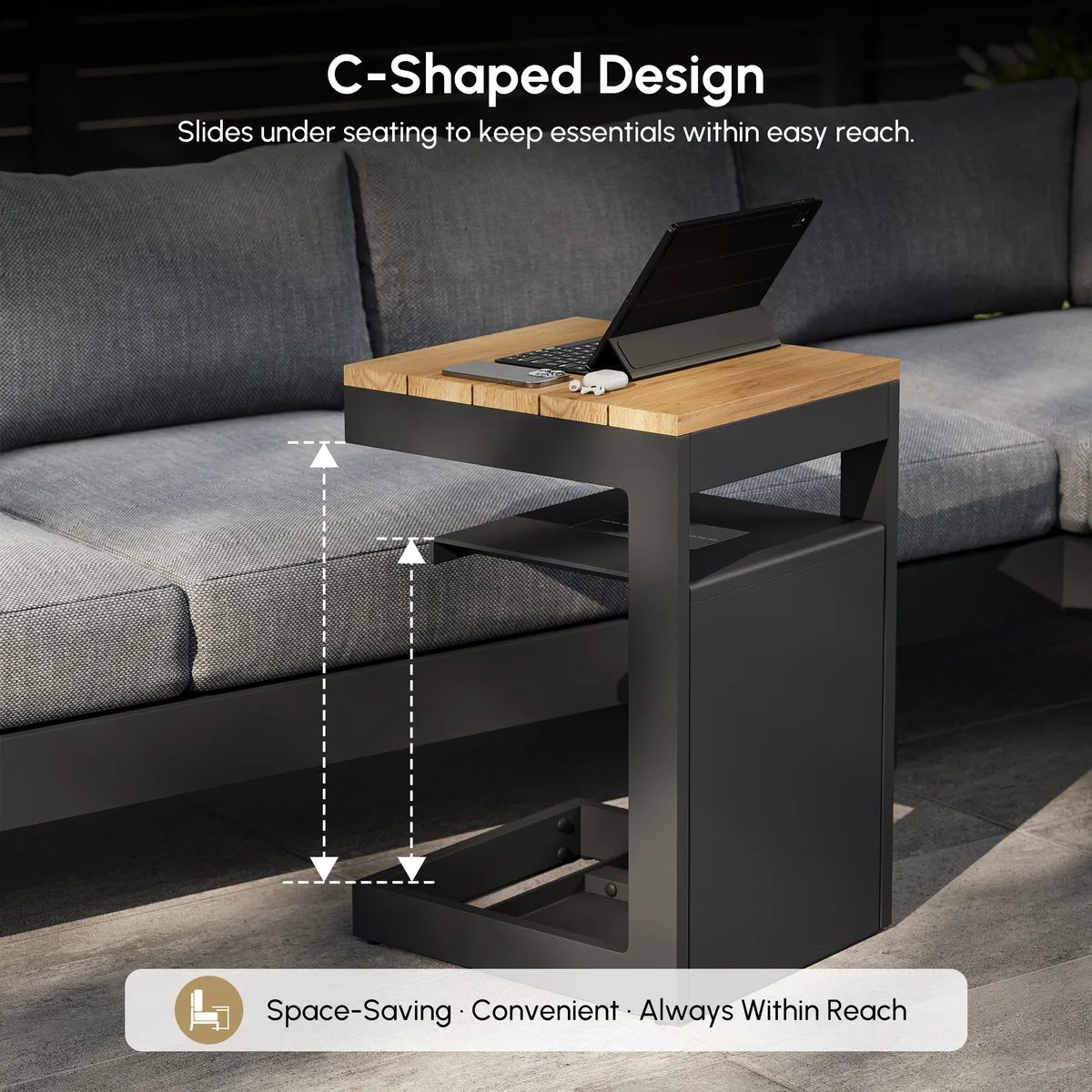 Tevara Outdoor Teak & Aluminum Solar Side Table (17") — image 8