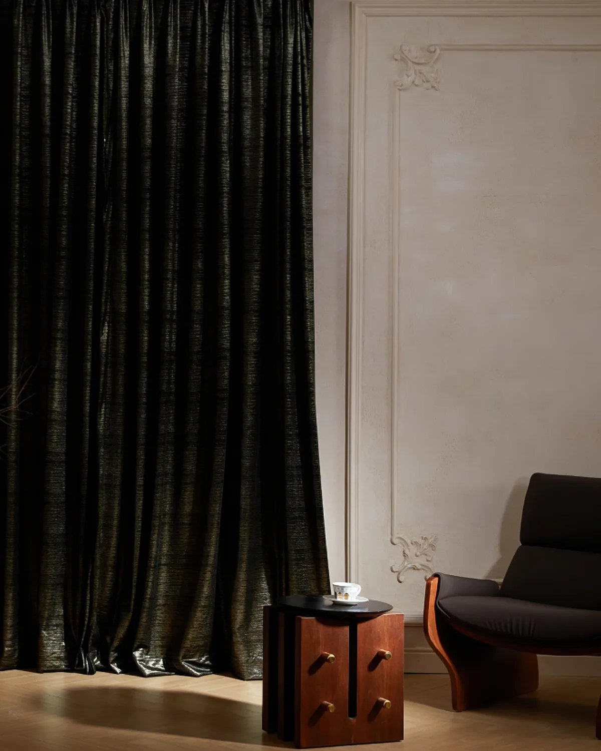 Rome 43 x 118 inch Triple French Pinch Pleat Black Foil Printed Velvet Curtain — image 4