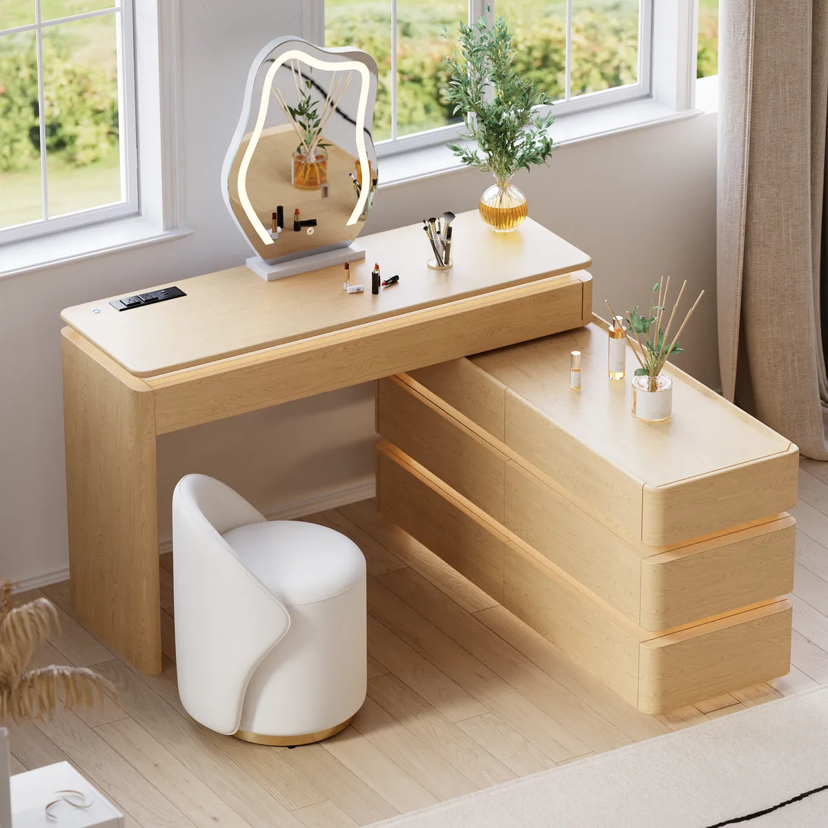47" Smart Makeup Vanity Retractable Dressing Table with Mirror & Lights — image 14