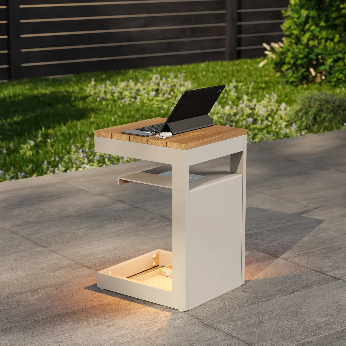 Tevara Outdoor Teak & Aluminum Solar Side Table (17") — image 12