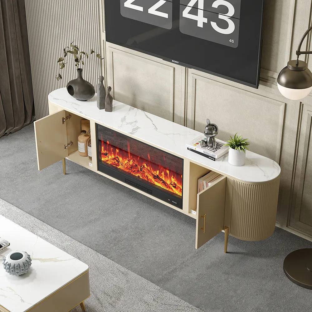 78.7" Sintered Stone Top Electric Fireplace TV Stand with Remote Control and Storage — image 5