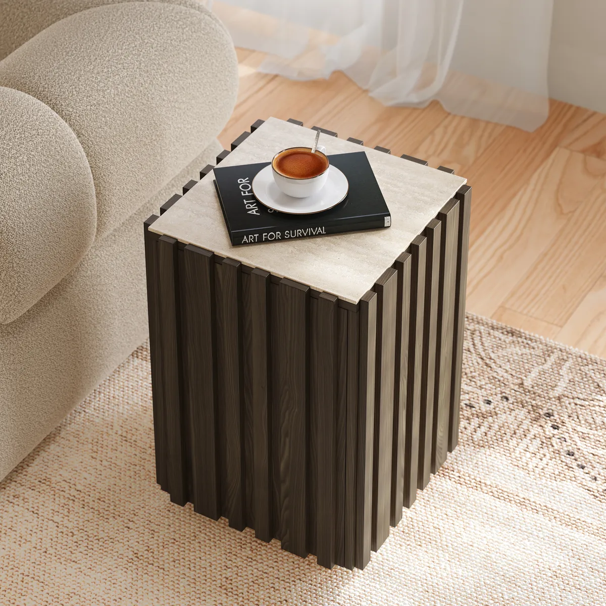 Aura Ash Wood Fluted Side Table with Sintered Stone Top — image 22