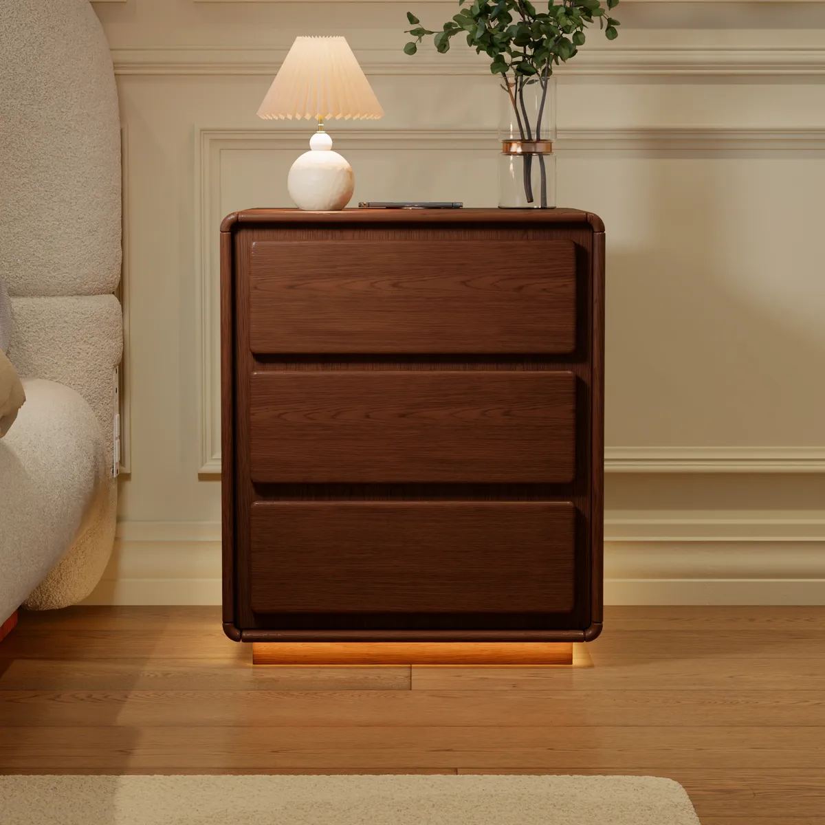Haloa Walnut 3-Drawer LED Nightstand with Charging Station — image 12