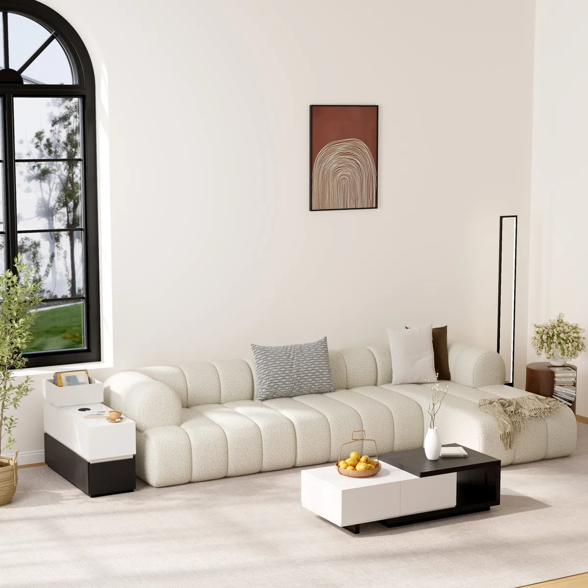 Travertine Stone Top Narrow Smart Side Table with Storage Modern Walnut End Table with USB Charging — image 15