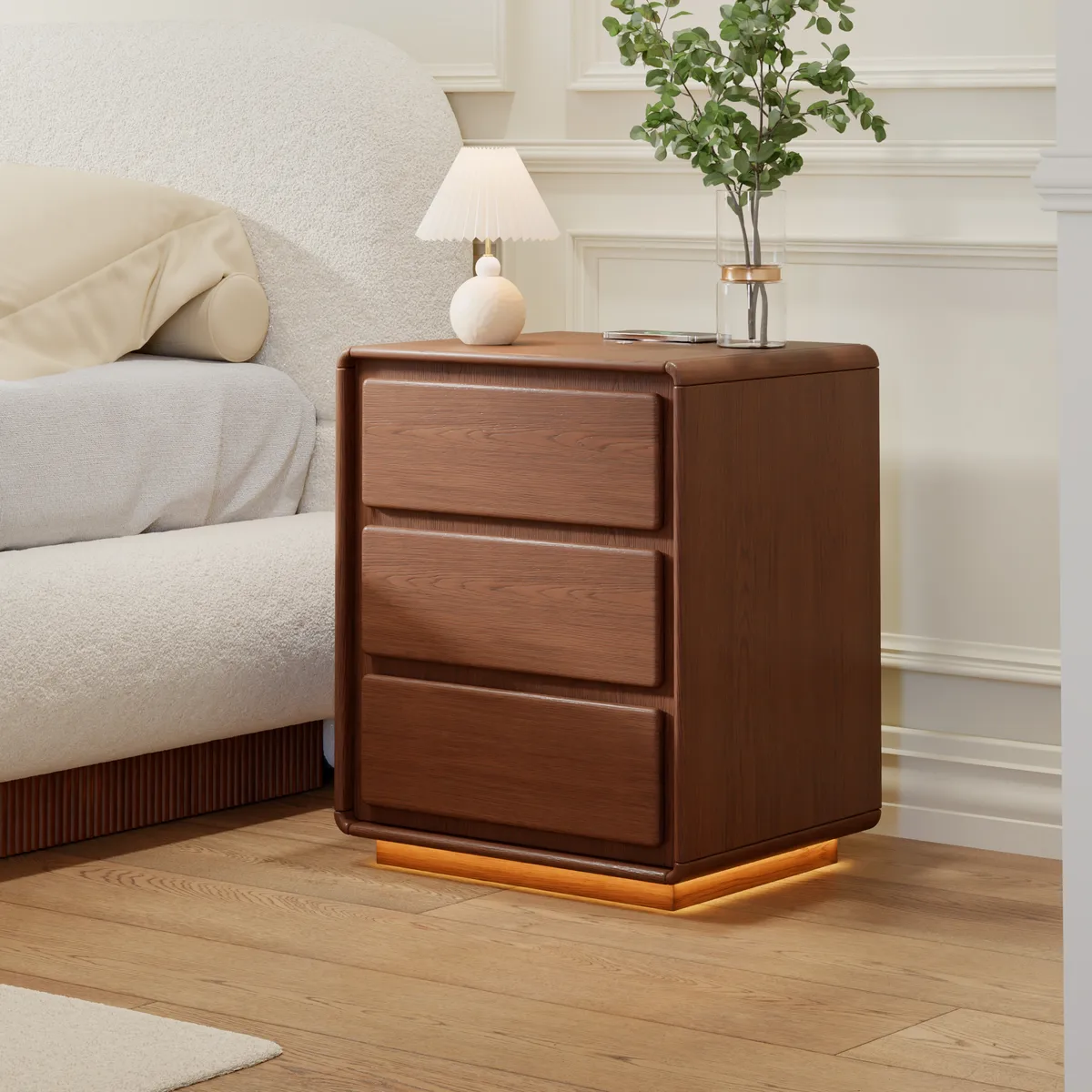 Haloa Walnut 3-Drawer LED Nightstand with Charging Station — image 11