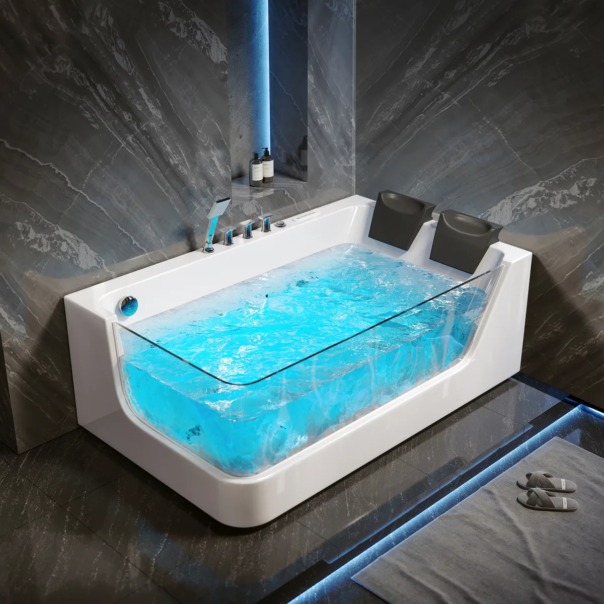 71" Double Whirlpool Bathtub with Thermostat Control & LED Lighting Jetted Hydrotherapy Massage Tub