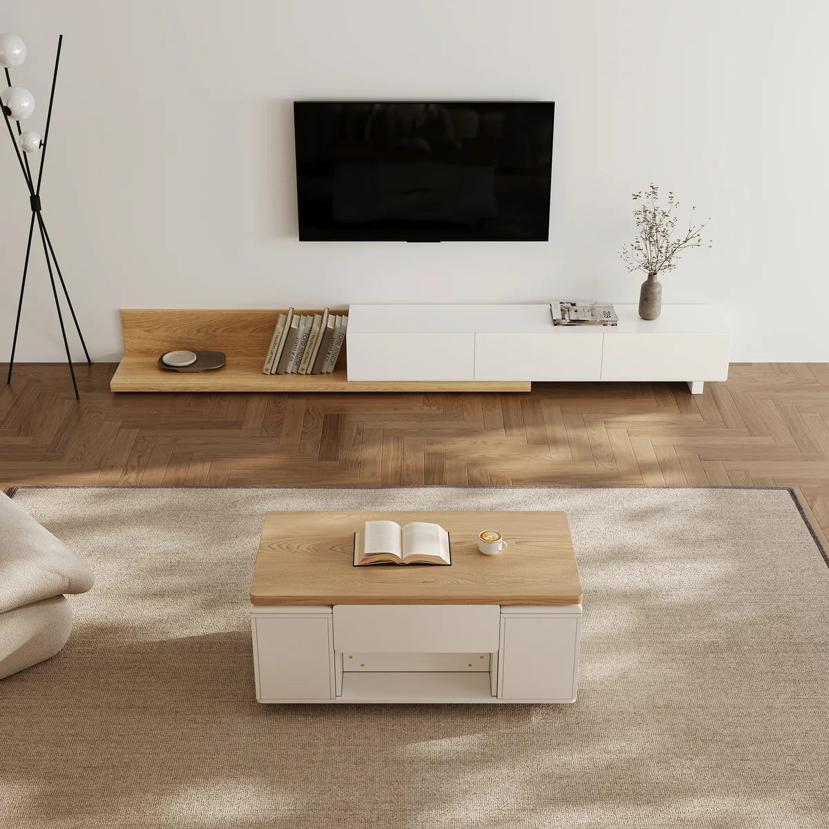 Modern Walnut Lift Top Coffee Table 4 in 1 with Storage Ottoman Foldable and Casters — image 24