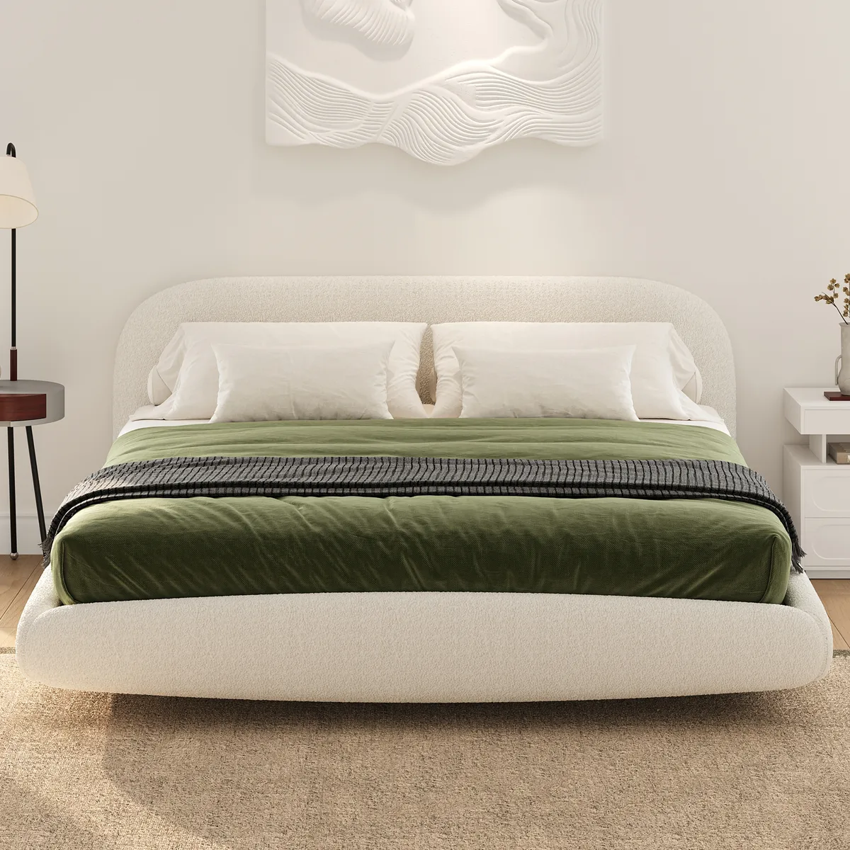 King Size Boucle Upholstered Floating Bed Frame with Light — image 5