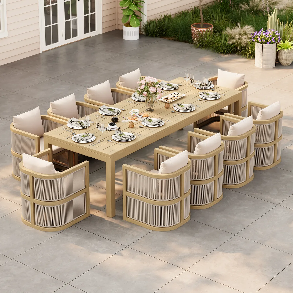 Wevara 7-Piece Outdoor Rope Weave Dining Set with 6 Chairs — image 2